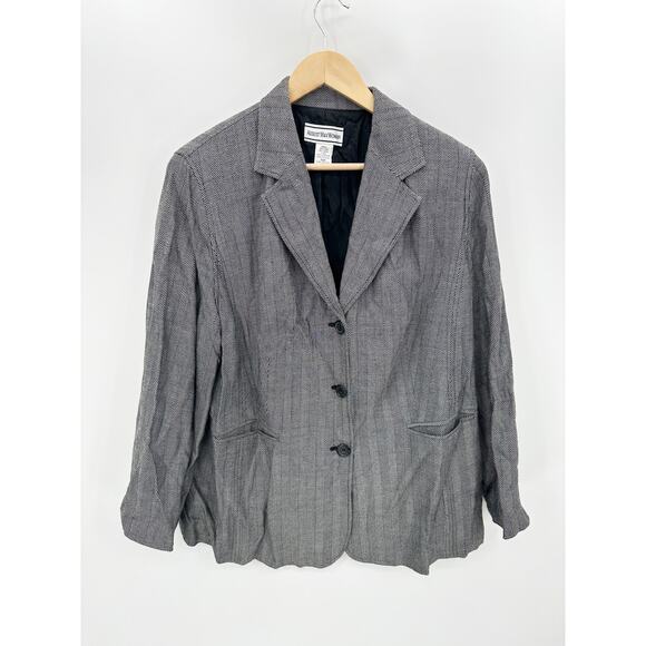August Max Woman Blazer Women 16W Black Grey Silk Wool Blend Three Button - Picture 1 of 7